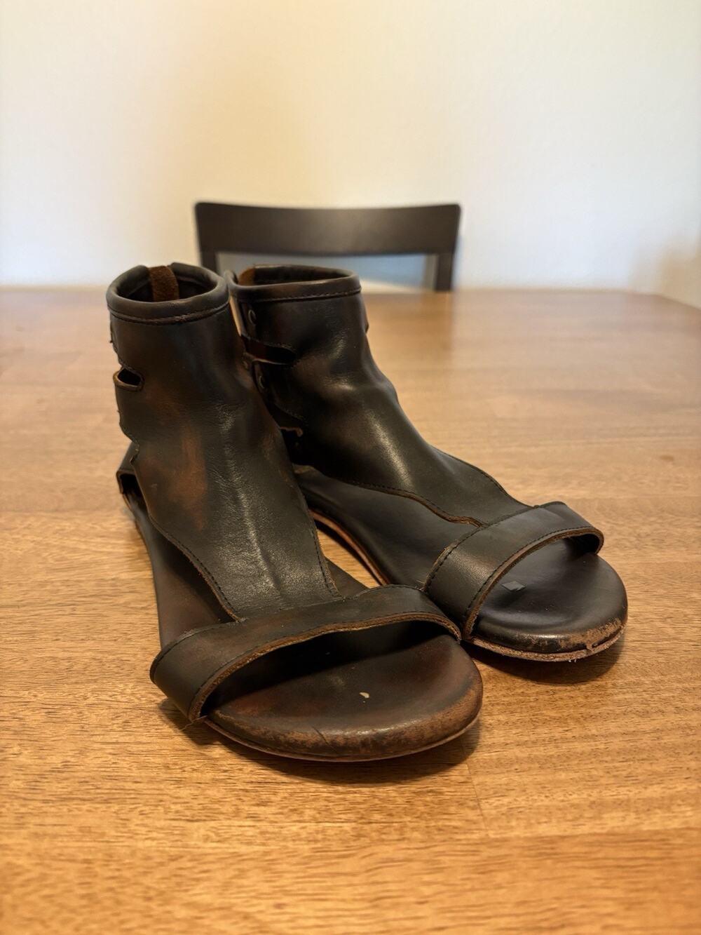 Women’s Black Leather Open-Toe Ankle Sandals